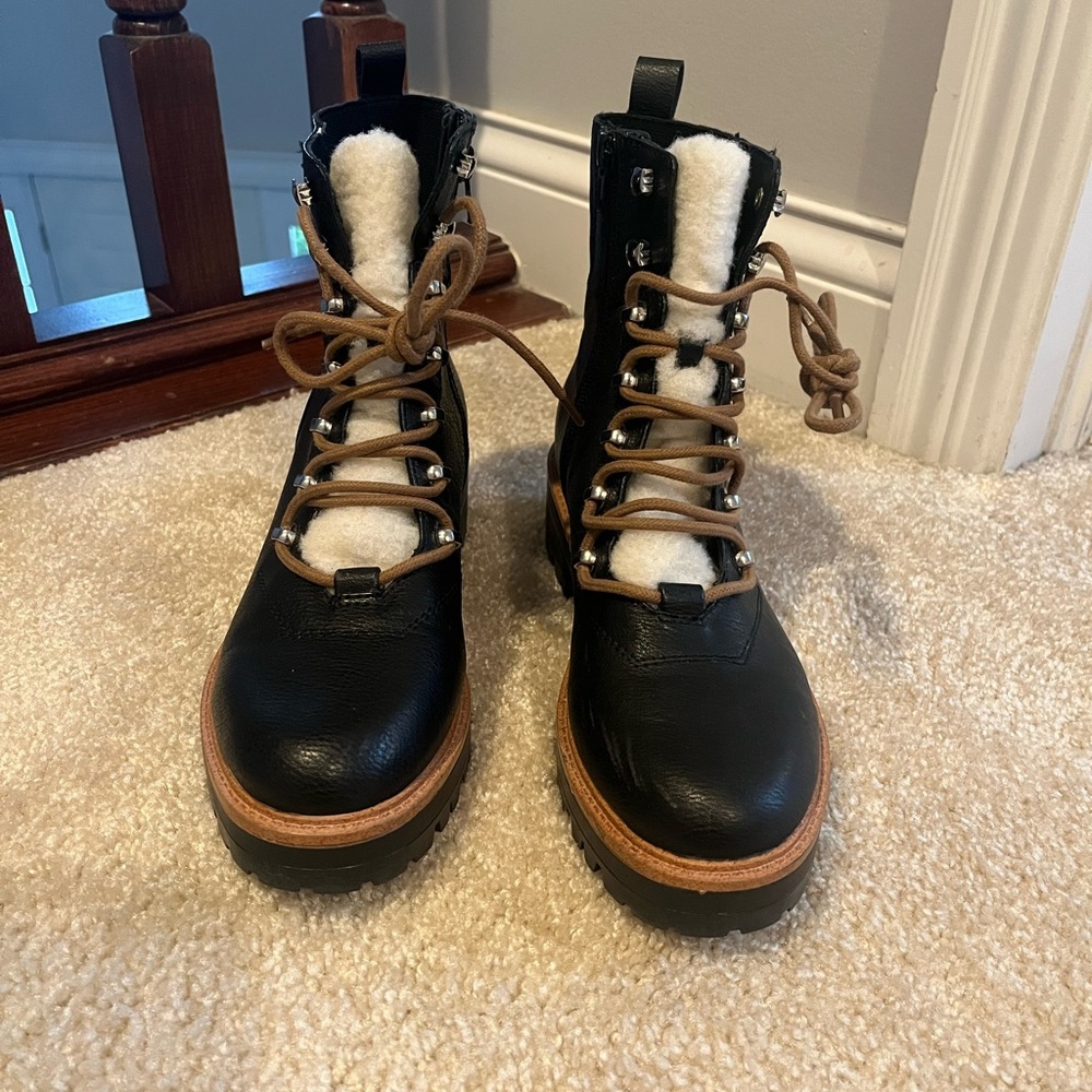 Women's Black and Tan Lace-Up Boots